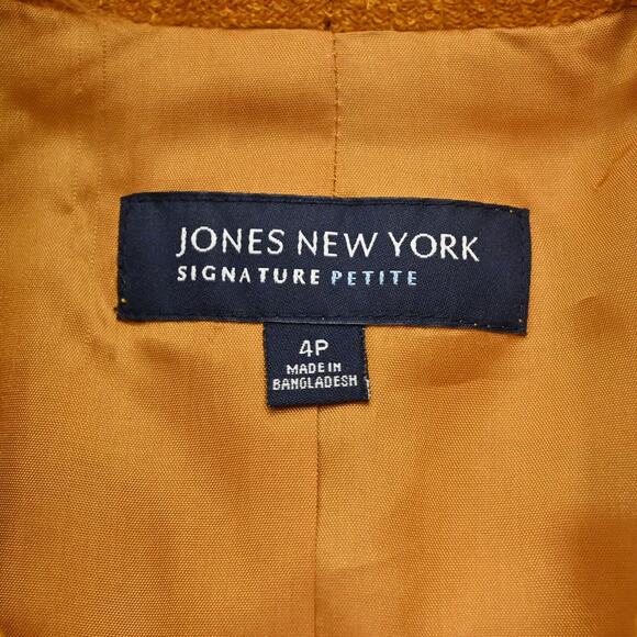 JONES NY Womens Tweed Wool Jacket Size 4 Petite Gold Yellow Belted Button Retro - Picture 7 of 13